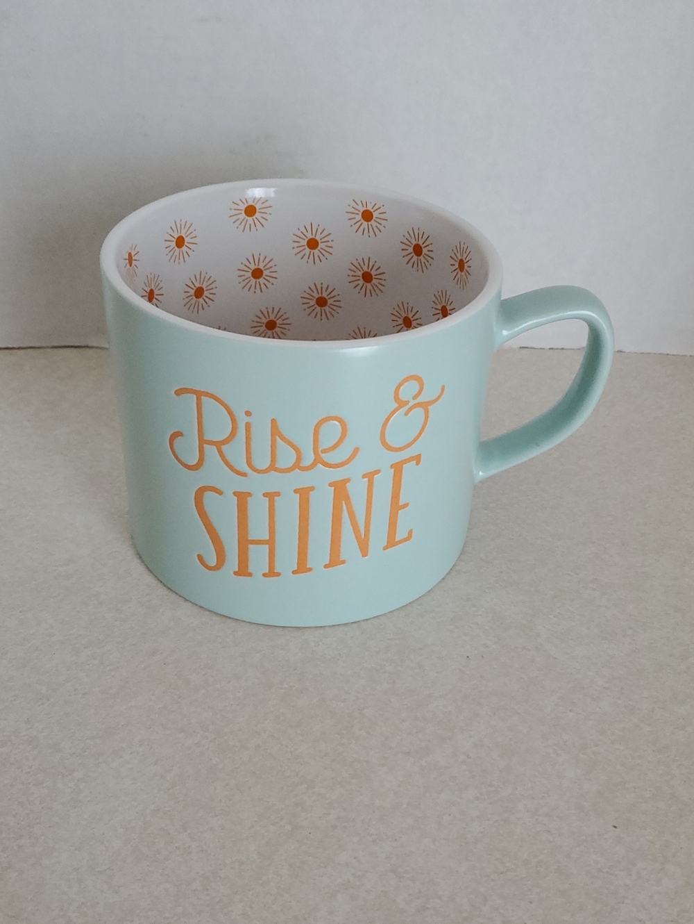 Boston Warehouse Mint and Orange 'Rise & Shine' Ceramic Mug